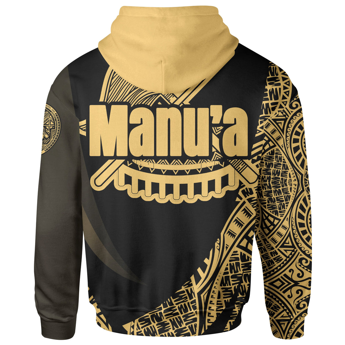 American Samoa Zip Hoodie Manua ofu Polynesian Gold Patterns Sport Style - Polynesian Pride