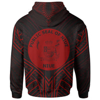 Niue Hoodie Niue Seal Red Tribal Patterns - Polynesian Pride