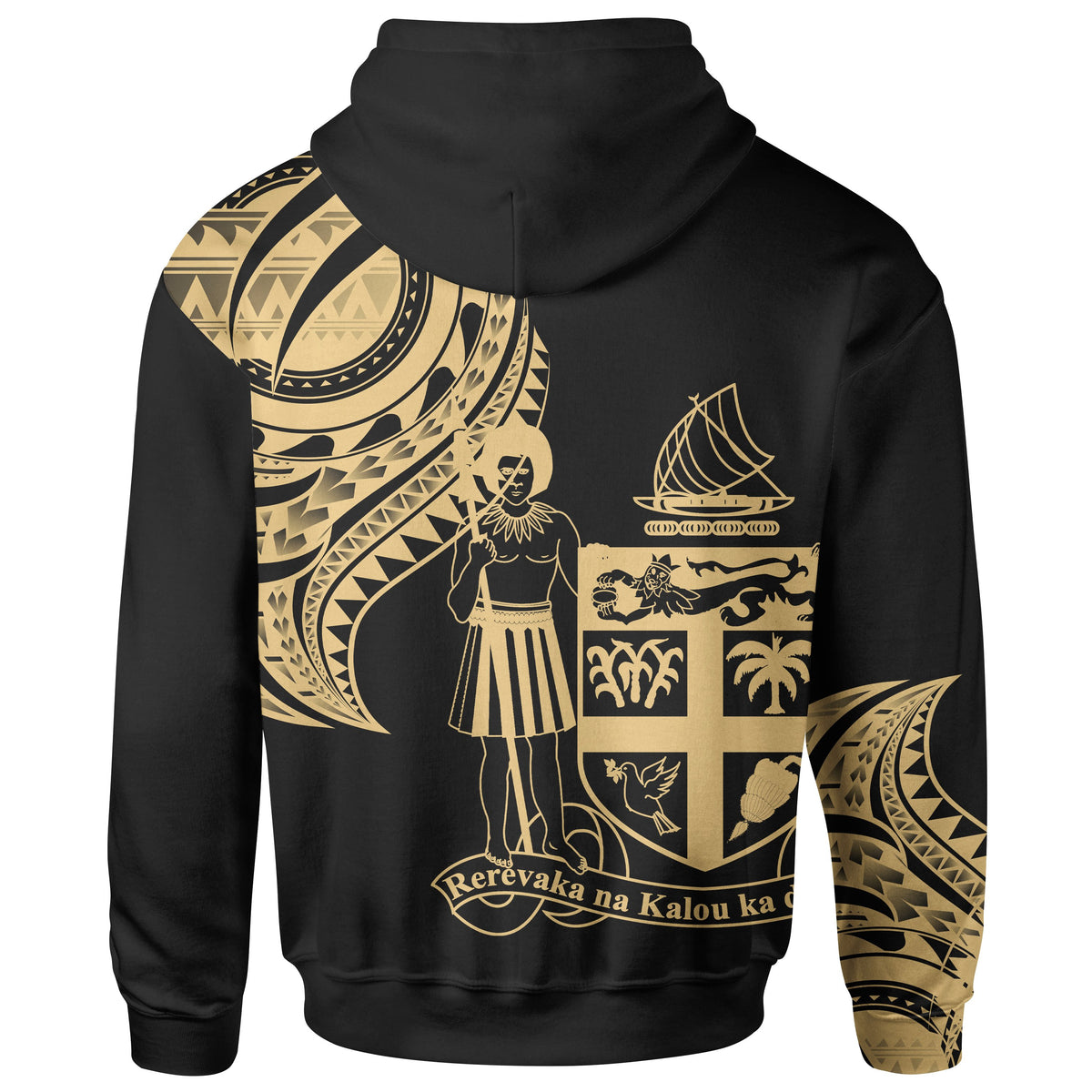 Fiji Zip Hoodie Fiji Tatau Gold Patterns - Polynesian Pride