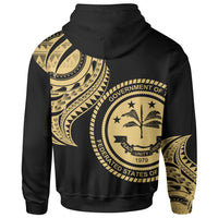 Federated States of Micronesia Zip Hoodie Federated States of Micronesia Tatau Gold Patterns With Coat of Arms - Polynesian Pride