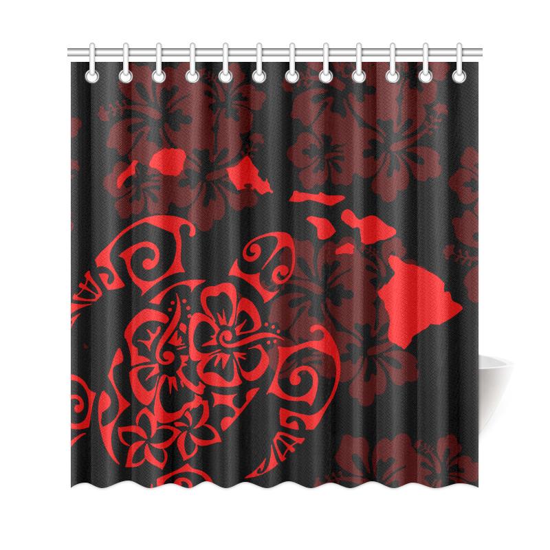Turtle Hibiscus Map Red Shower Curtain - Polynesian Pride
