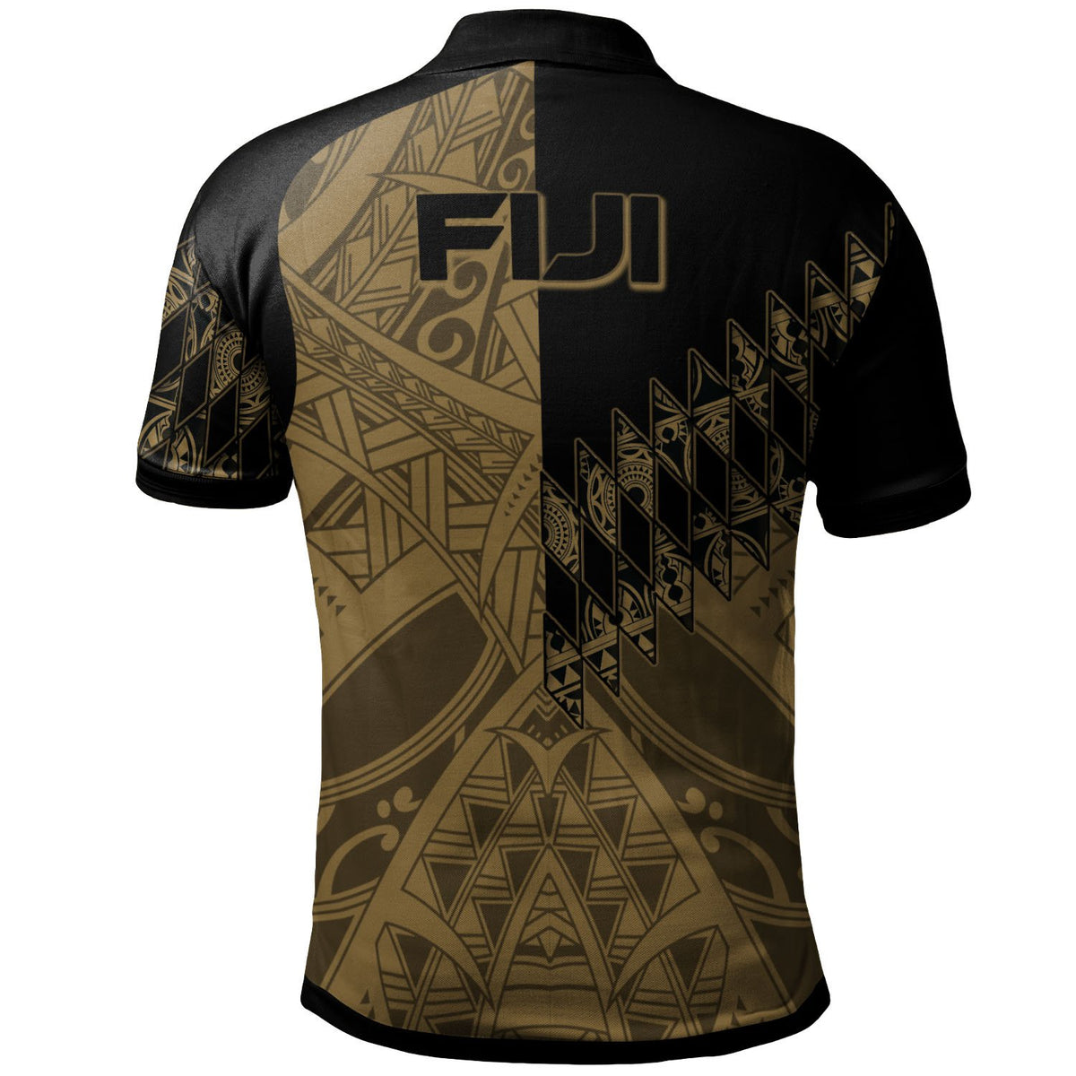 Fiji Polo Shirt Gold Color Symmetry Style - Polynesian Pride