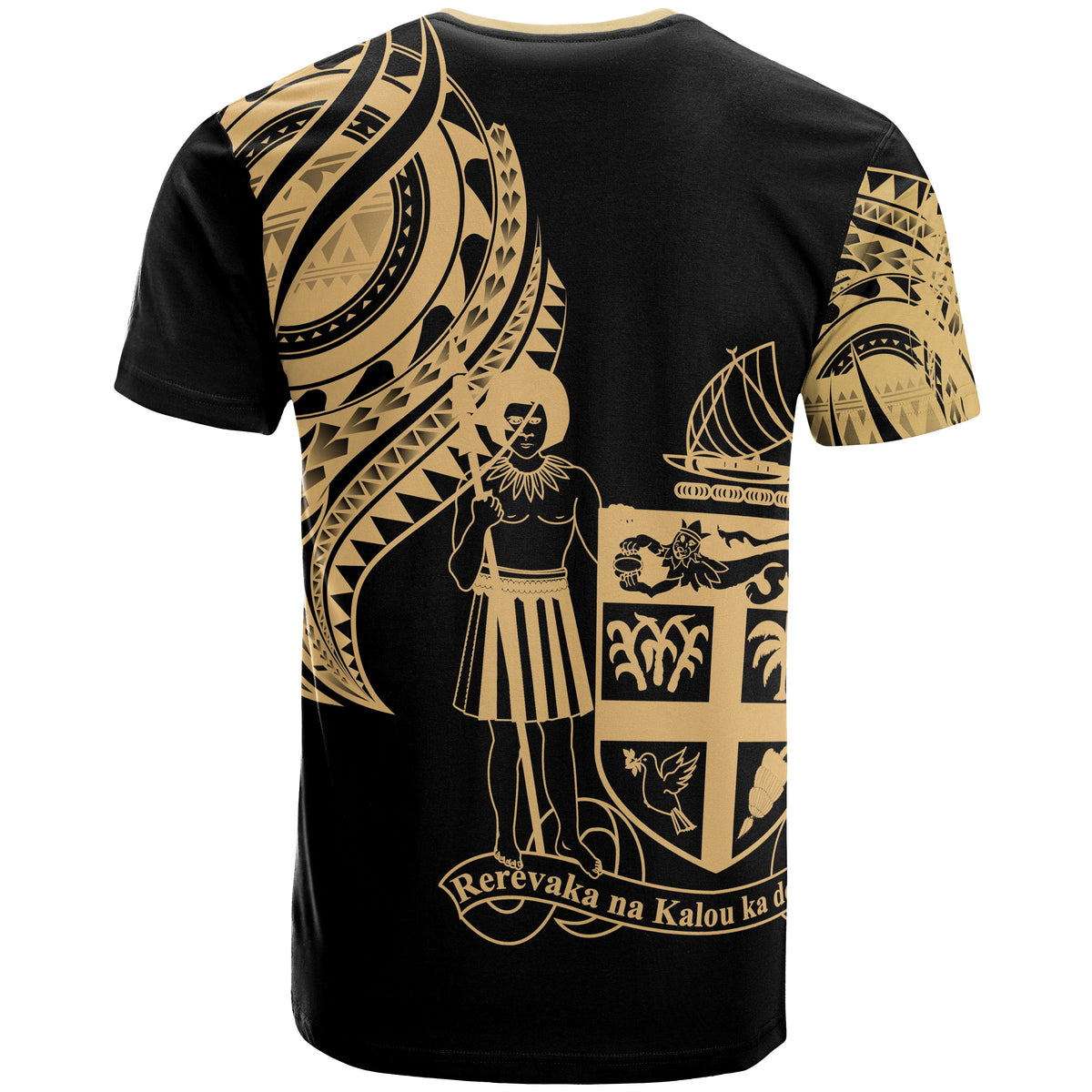 Fiji T Shirt Fijian Tatau Gold Patterns - Polynesian Pride