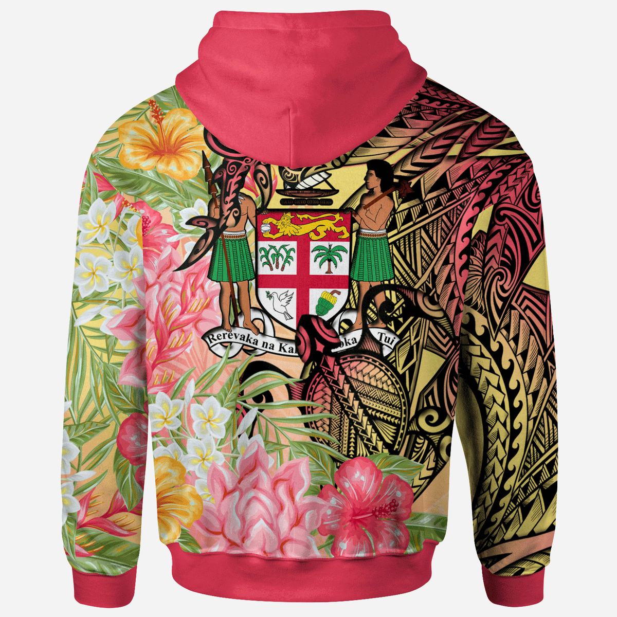 Fiji Hoodie Flowers Tropical With Sea Animals - Polynesian Pride