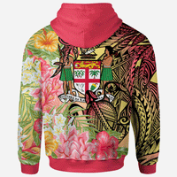 Fiji Zip Hoodie Flowers Tropical With Sea Animals - Polynesian Pride