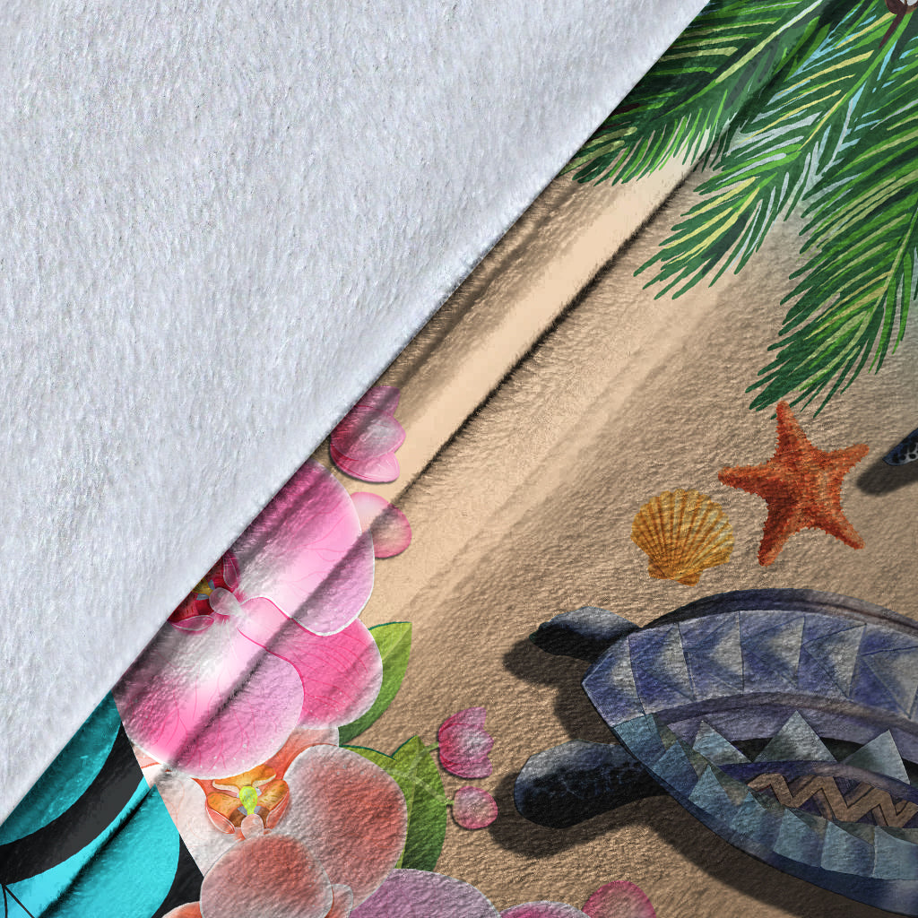 Polynesian Turtle Coconut Tree And Orchids Premium Blanket LT14 - Polynesian Pride