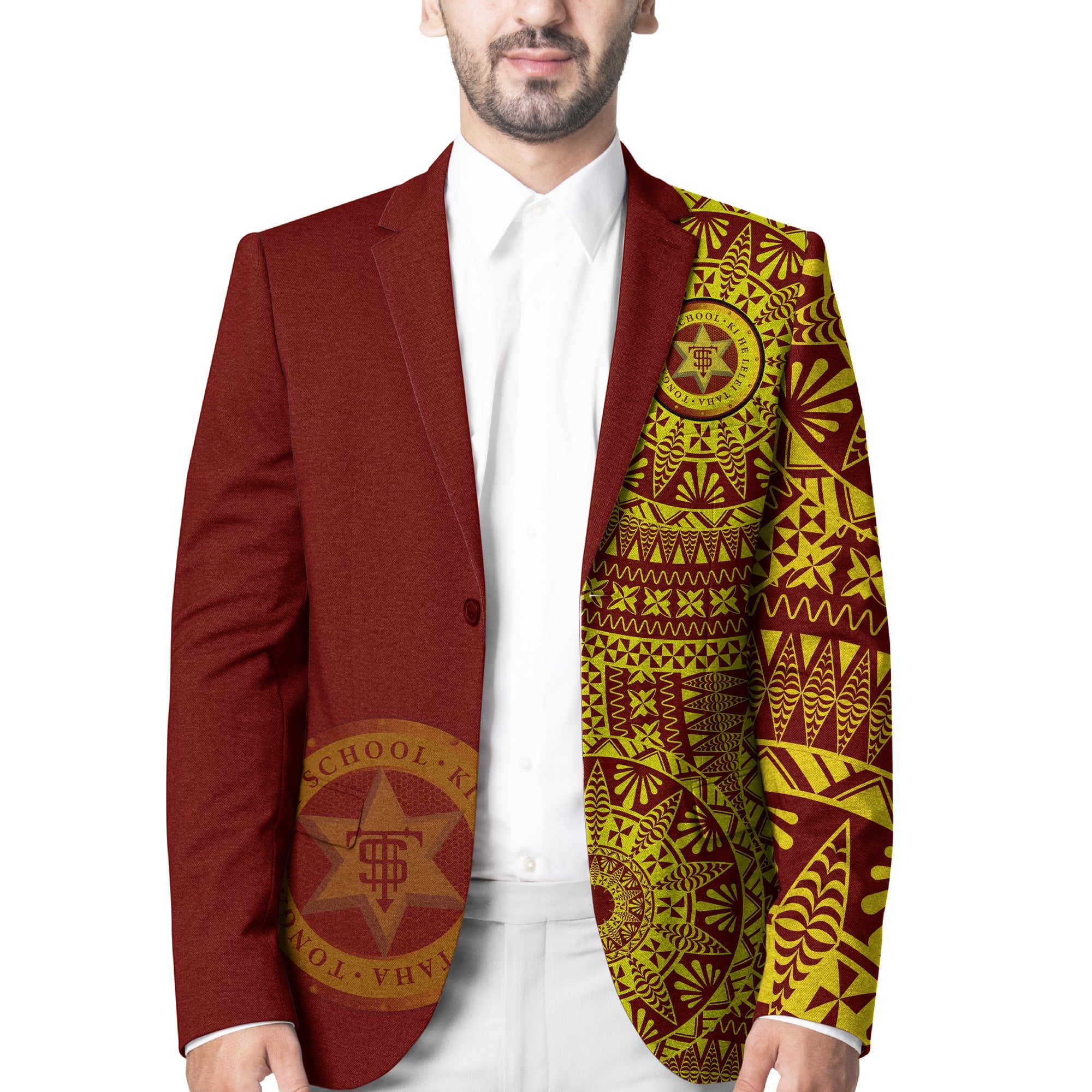 Tonga High School Blazer Tongan Ngatu Pattern LT14 Unisex Red - Polynesian Pride