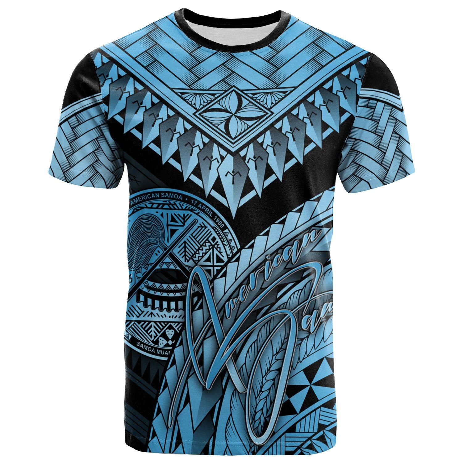 American Samoa T Shirt Blue Polynesian Necklace and Lauhala Unisex Blue - Polynesian Pride