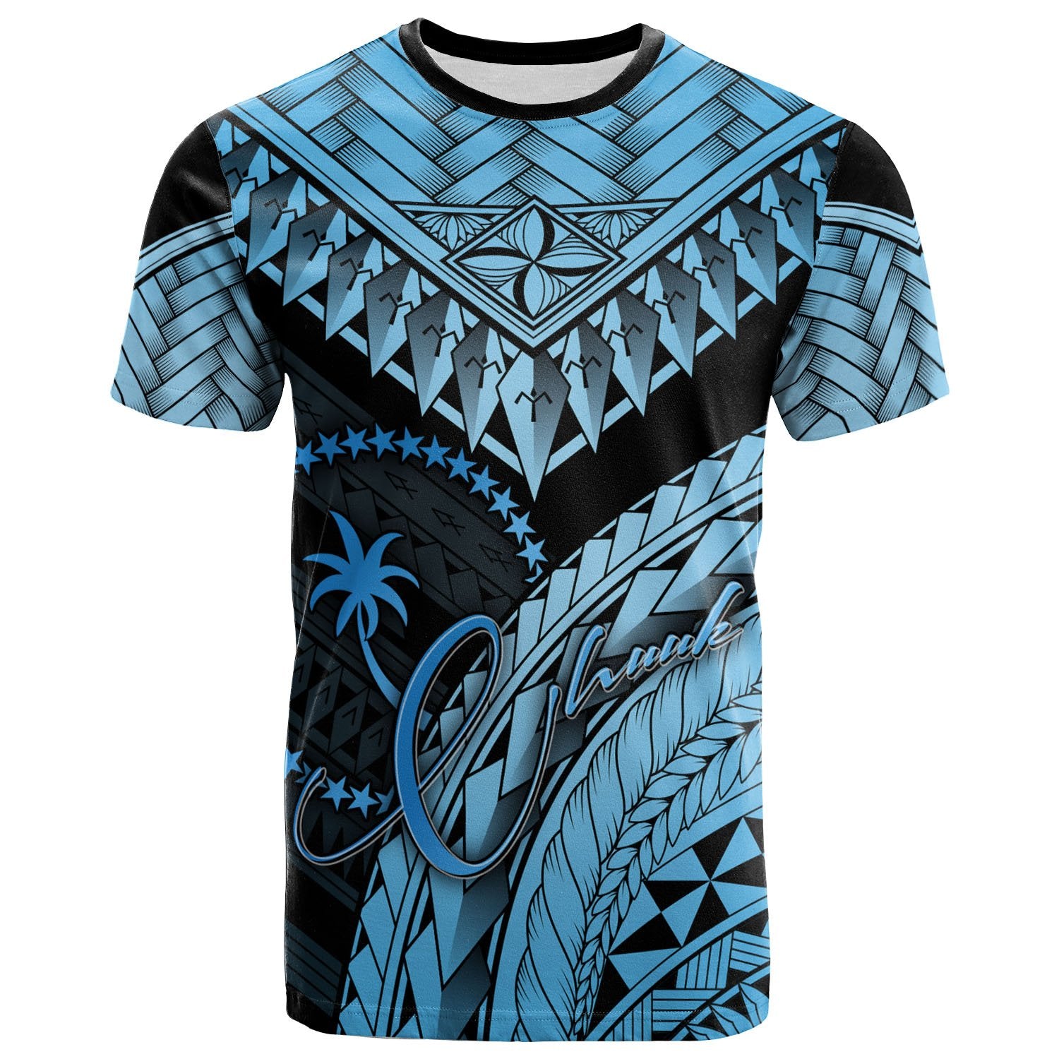 Chuuk T Shirt Blue Polynesian Necklace and Lauhala Unisex Blue - Polynesian Pride