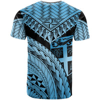 Fiji T Shirt Blue Polynesian Necklace and Lauhala - Polynesian Pride