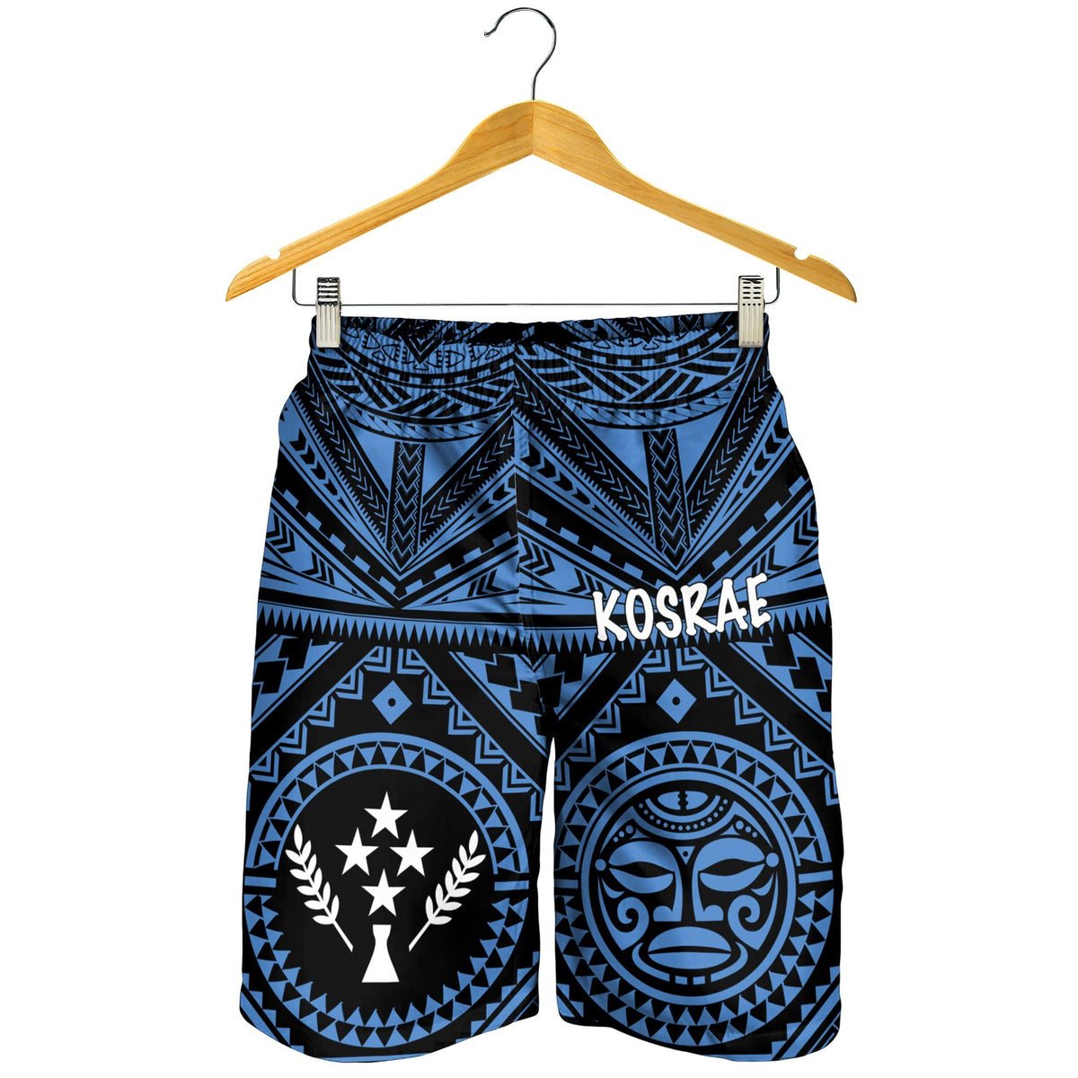 Kosrae Men's Short - Kosrae Flag In Polynesian Tattoo Style (Blue) - Polynesian Pride