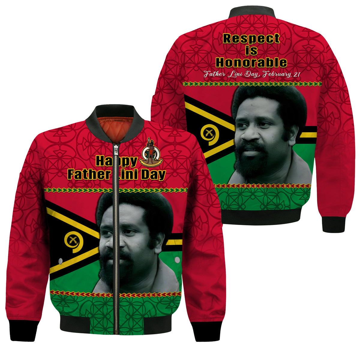 Vanuatu Bomber Jacket Vanuatuan Flag Sand Drawing Happy Father Lini Day LT14 Unisex Red - Polynesian Pride