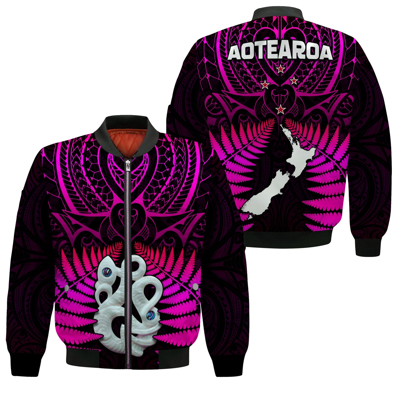 Aotearoa Fern Bomber Jacket New Zealand Hei Tiki Purple Style LT13 Unisex Purple - Polynesian Pride