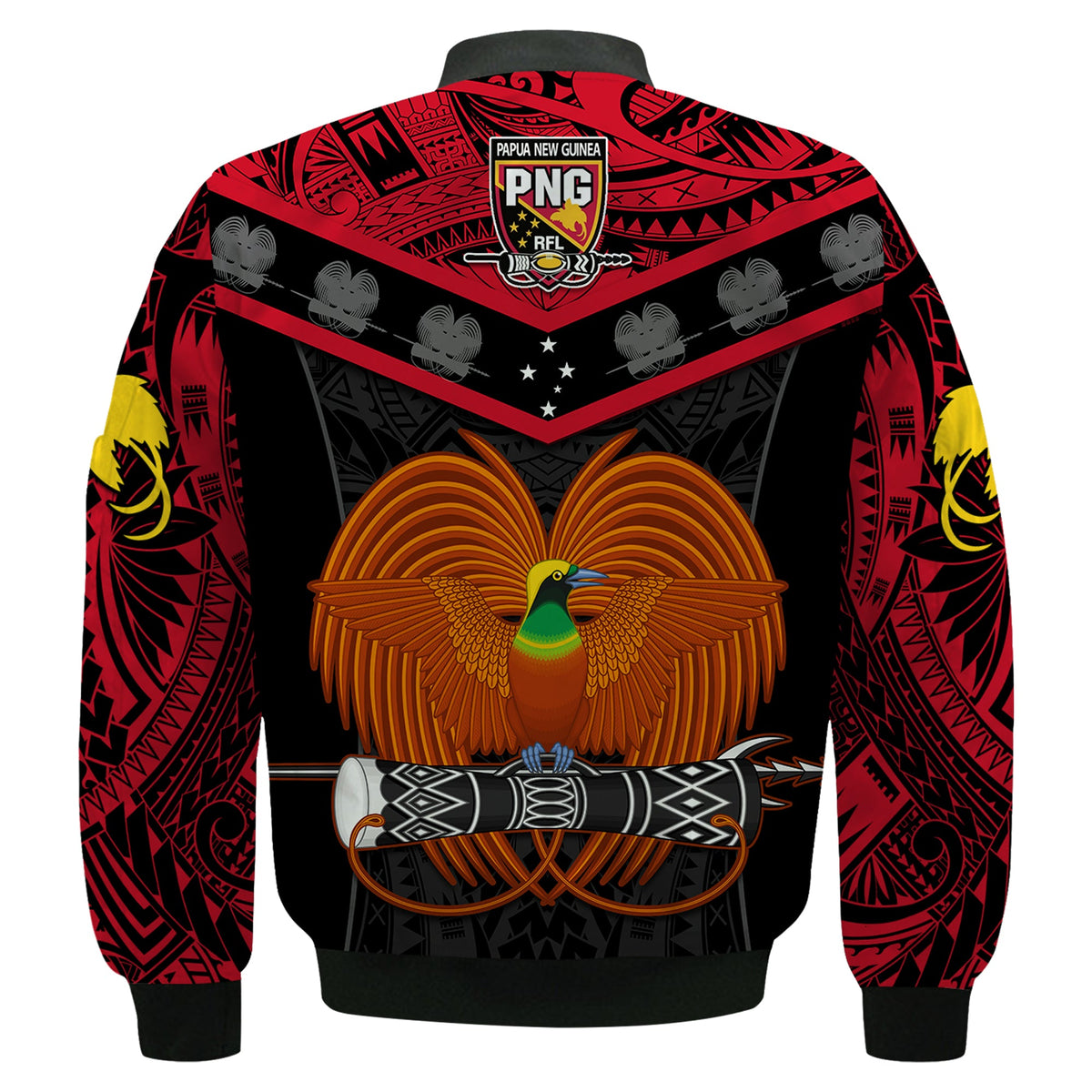 Papua New Guinea Rugby Bomber Jacket PNG Kumuls Bird Of Paradise Black LT14 - Polynesian Pride
