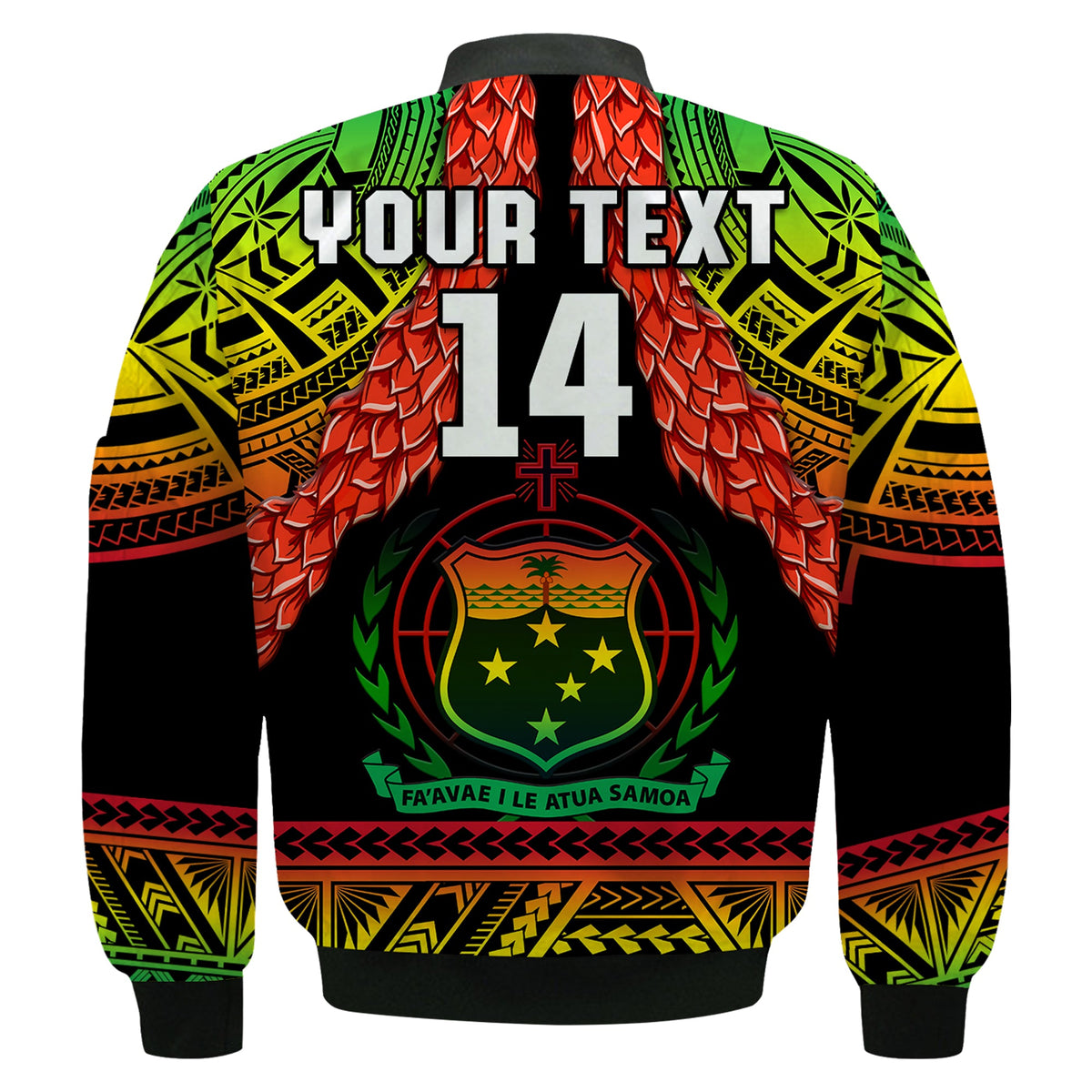 (Custom Text And Number) Samoa Rugby Bomber Jacket Teuila Torch Ginger Gradient Style LT14 - Polynesian Pride