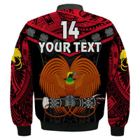 (Custom Text And Number) Papua New Guinea Rugby Bomber Jacket PNG Kumuls Bird Of Paradise Black LT14 - Polynesian Pride