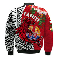 Tahiti Islands Bomber Jacket Polynesian Shark Mix Tropical Flowers LT14 - Polynesian Pride