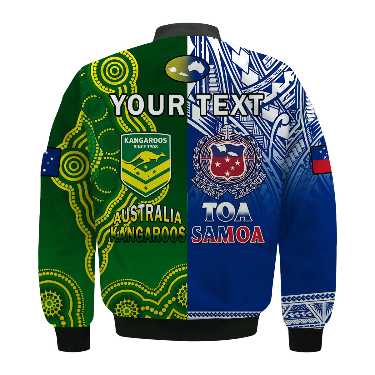 (Custom Personalised) Samoa Rugby and Australia Rugby Bomber Jacket Toa Samoa Mix Kangaroos Pacific LT14 - Polynesian Pride