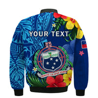 (Custom Personalised) Samoa Bomber Jacket Coat Of Arms Mix Tropical Flowers LT14 - Polynesian Pride