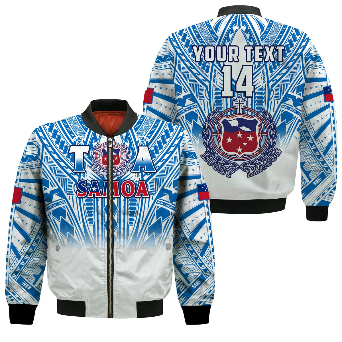 (Custom Text And Number) Samoa Rugby Bomber Jacket Personalise Toa Samoa Polynesian Pacific Navy Version LT14 Unisex Blue - Polynesian Pride