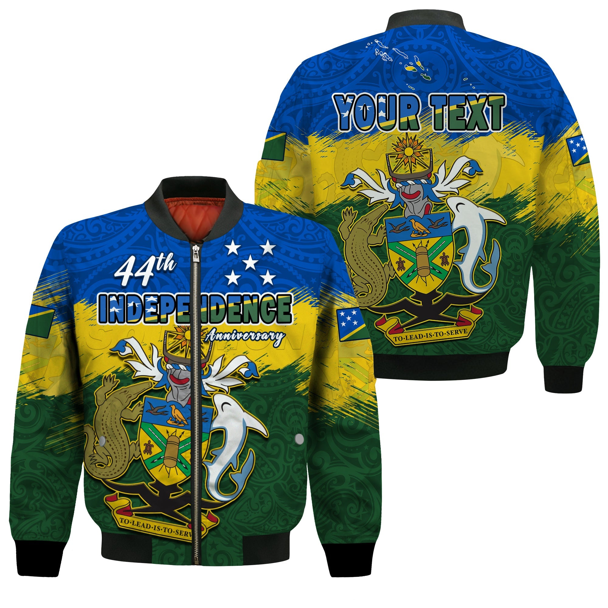 (Custom Personalised) Solomon Islands Bomber Jacket Happy 44th Independence Anniversary Polynesian Pattern LT14 Unisex Blue - Polynesian Pride