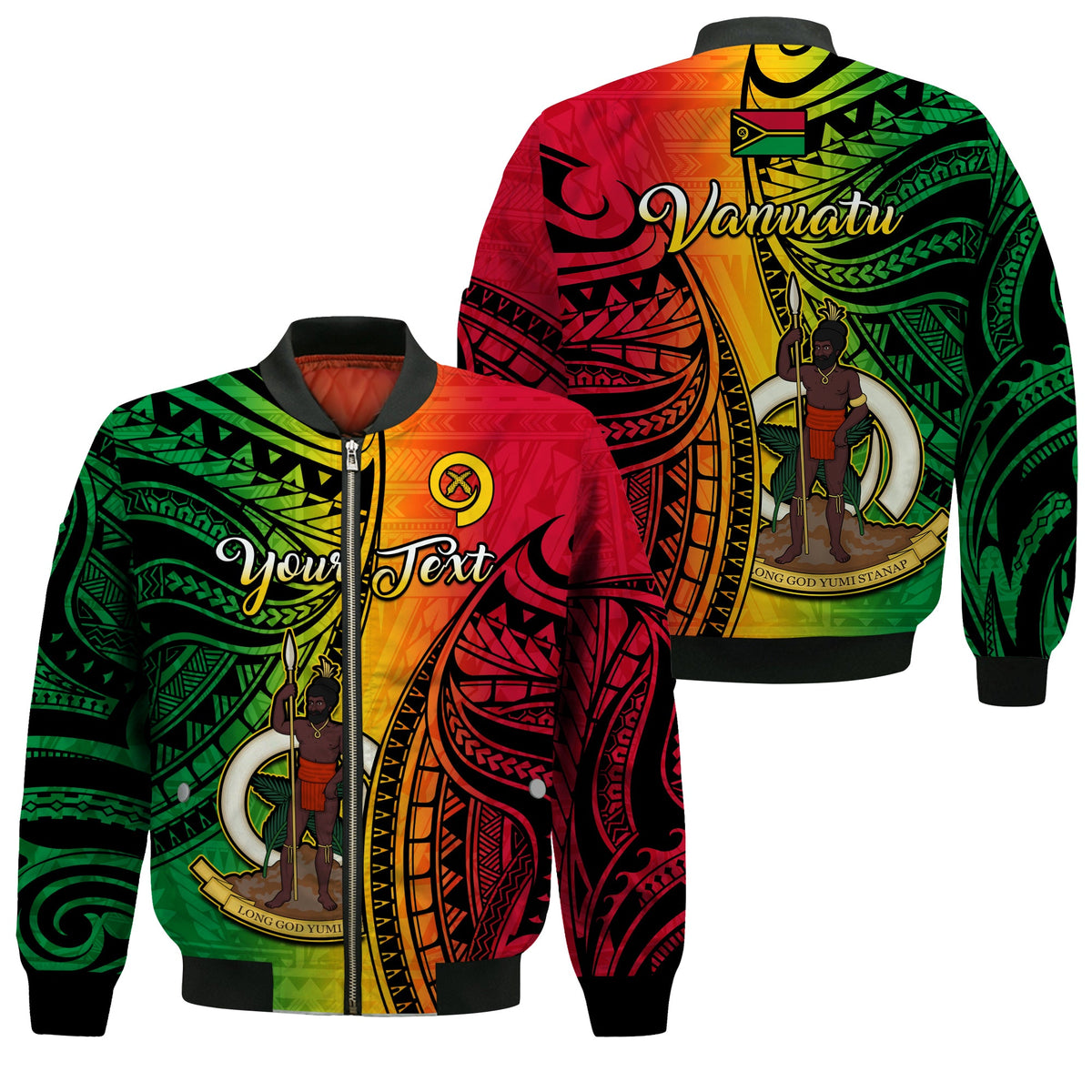 (Custom Personalised) Vanuatu Bomber Jacket Luganville Polynesian Reggae Coat Of Arms LT14 Unisex Reggae - Polynesian Pride