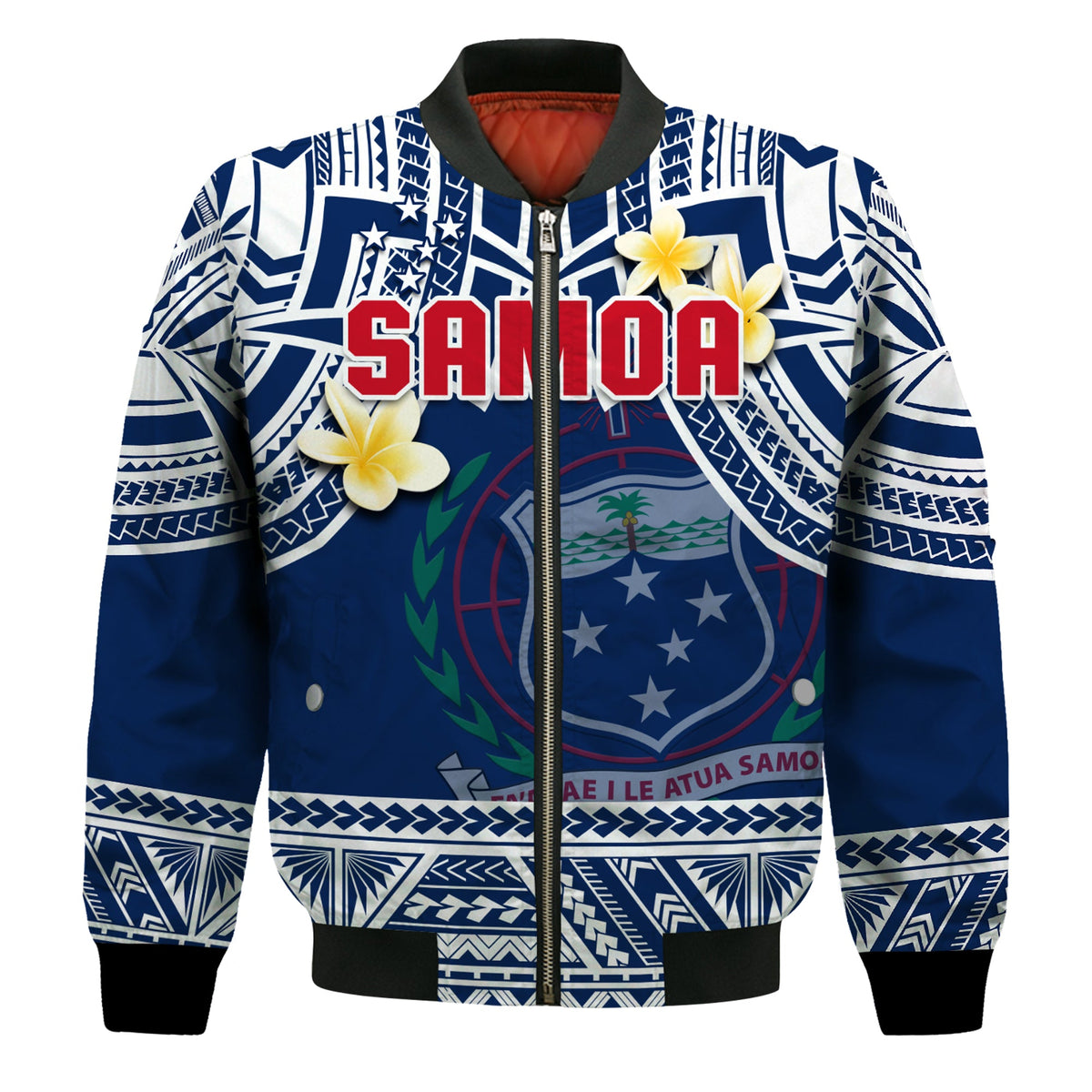 (Custom Personalised) Samoa Bomber Jacket Samoan Plumeria Flowers Mix Polynesian Pattern LT14 - Polynesian Pride