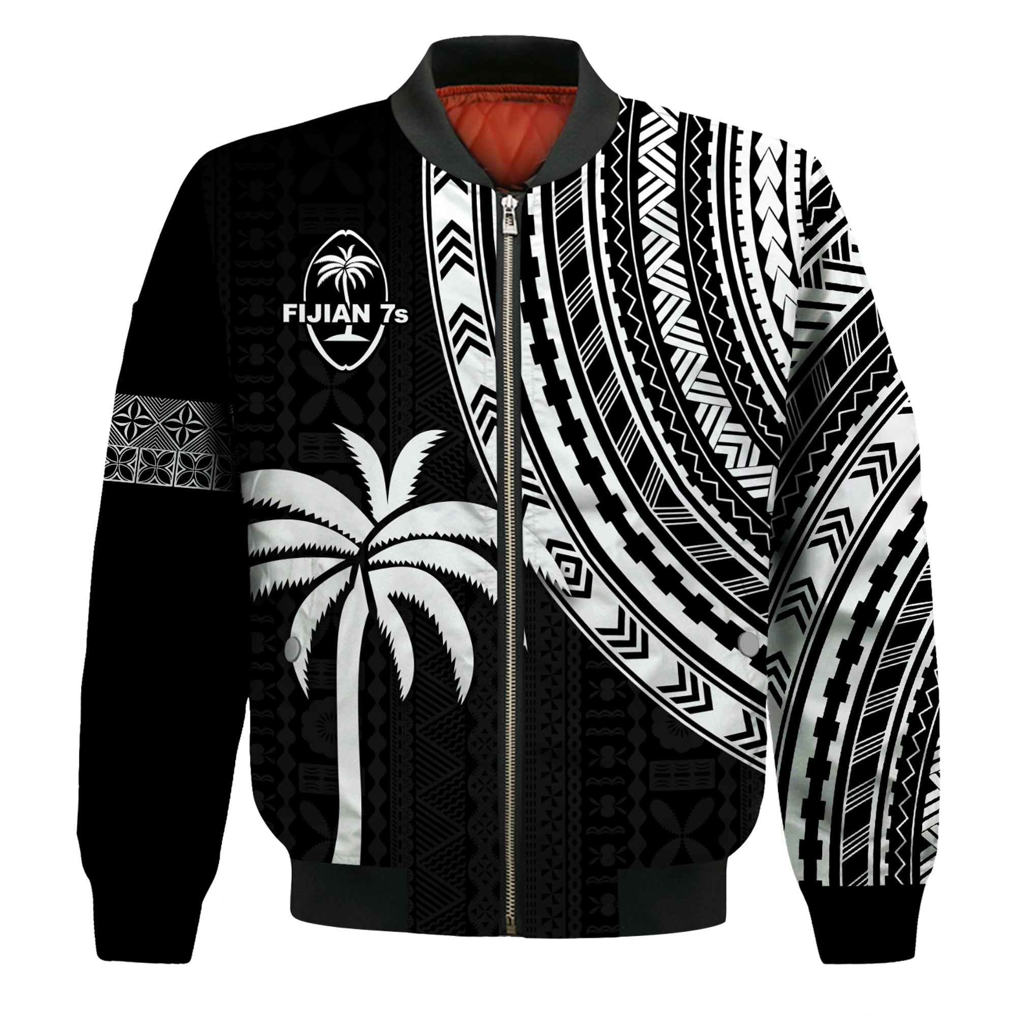Fiji Rugby Sevens Bomber Jacket Fijian 7s Tapa Polynesian LT13 Unisex Black - Polynesian Pride