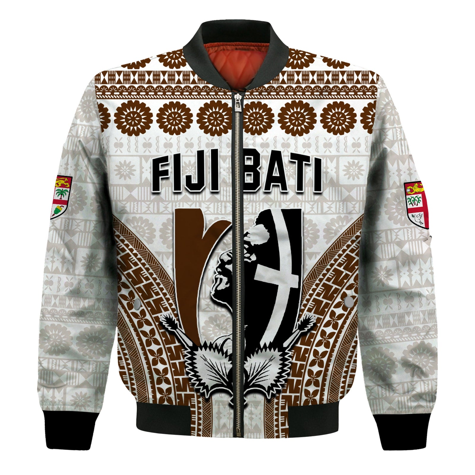 Custom Personalised Fiji Rugby Bati Bomber Jacket Proud Tapa Pattern LT13 Unisex White - Polynesian Pride
