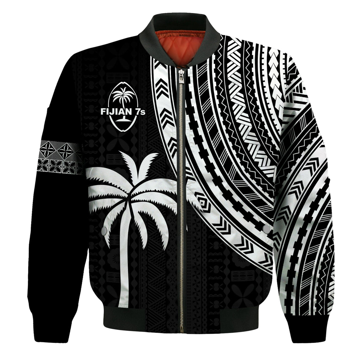 (Custom Text and Number) Fiji Rugby Sevens Bomber Jacket Fijian 7s Tapa Polynesian LT13 - Polynesian Pride