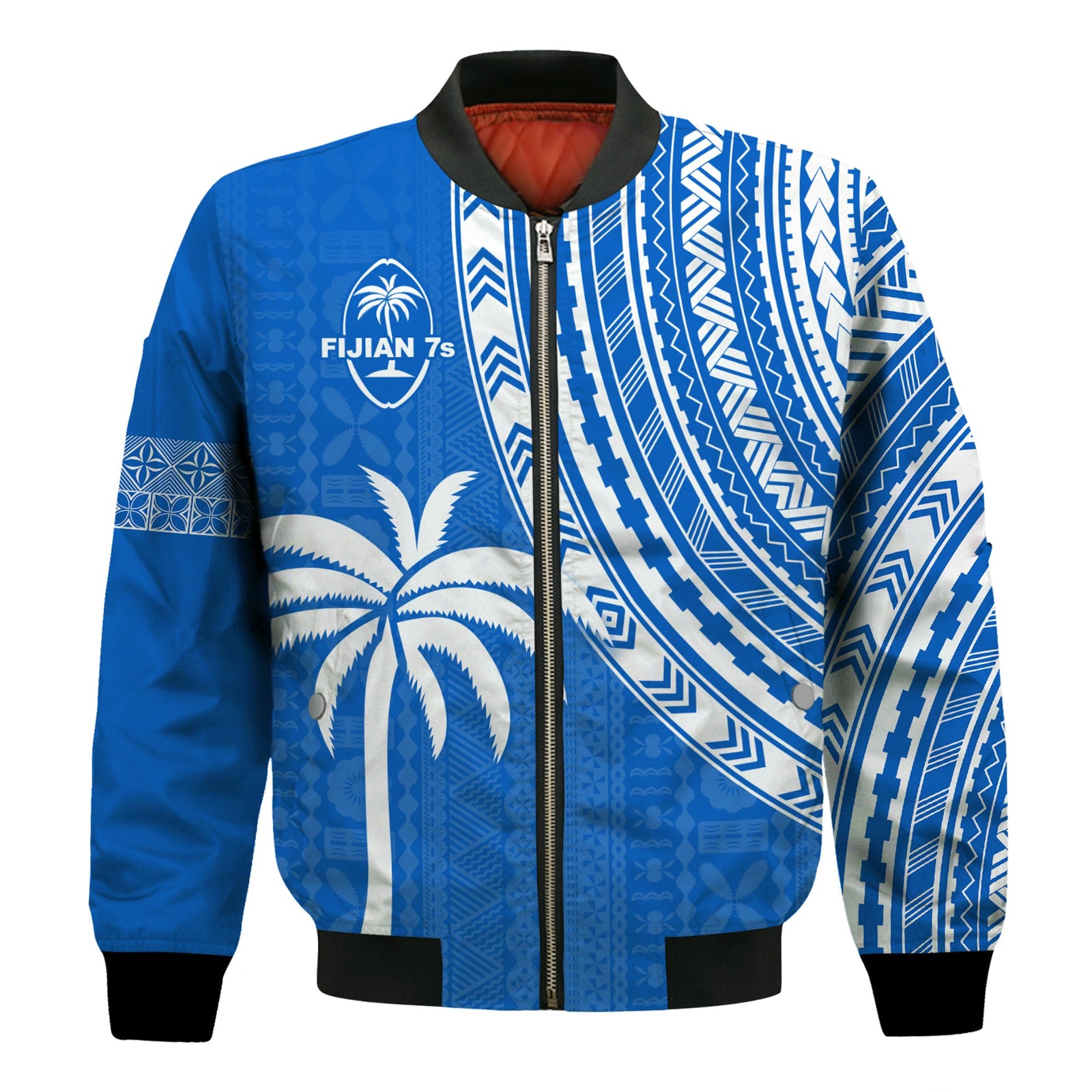 Fiji Rugby Sevens Bomber Jacket Fijian 7s Tapa Polynesian Blue Ver.01 LT13 Unisex Blue - Polynesian Pride