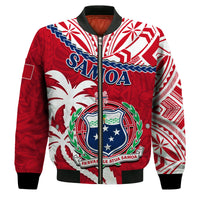 (Custom Personalised) Samoa Bomber Jacket Samoan Coat Of Arms With Coconut Red Style LT14 - Polynesian Pride
