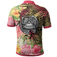 American Samoa Polo Shirt Flowers Tropical With Sea Animals - Polynesian Pride