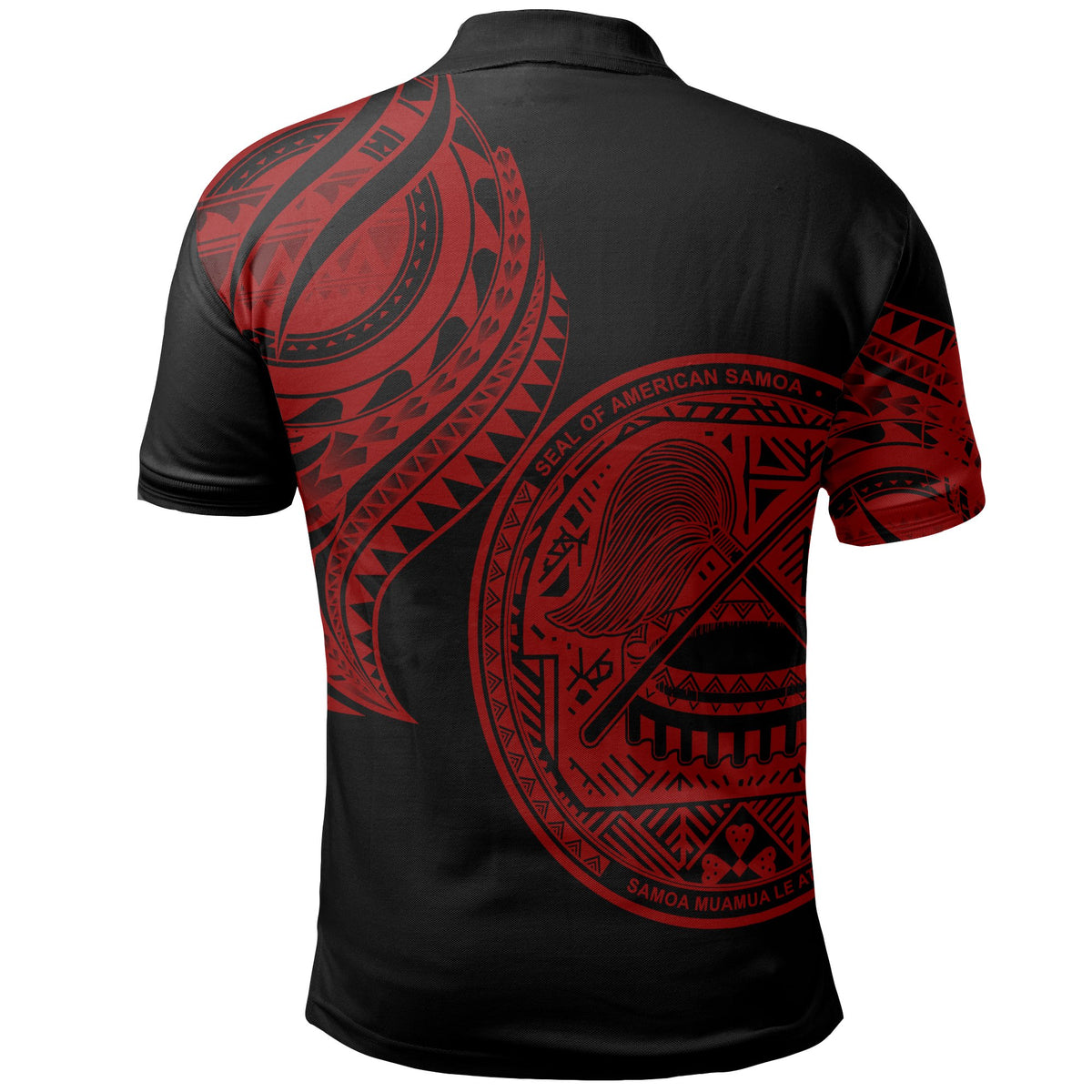 American Samoa Polo Shirt Amerika Samoa Tatau Red Patterns With Coat Of Arms - Polynesian Pride