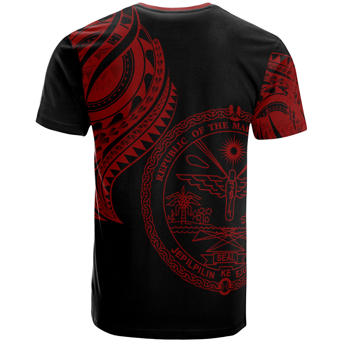 Marshall T Shirt Marshall Tatau Red Patterns With Coat Of Arms - Polynesian Pride