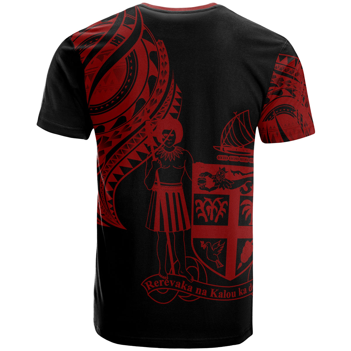 Fiji Custom T Shirt Fijian Tatau Red Patterns - Polynesian Pride