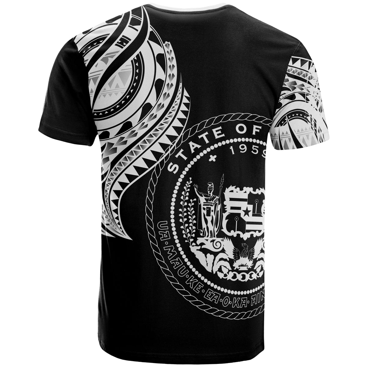 Hawaii T Shirt Hawaii Tatau White Patterns With Coat of Arms - Polynesian Pride