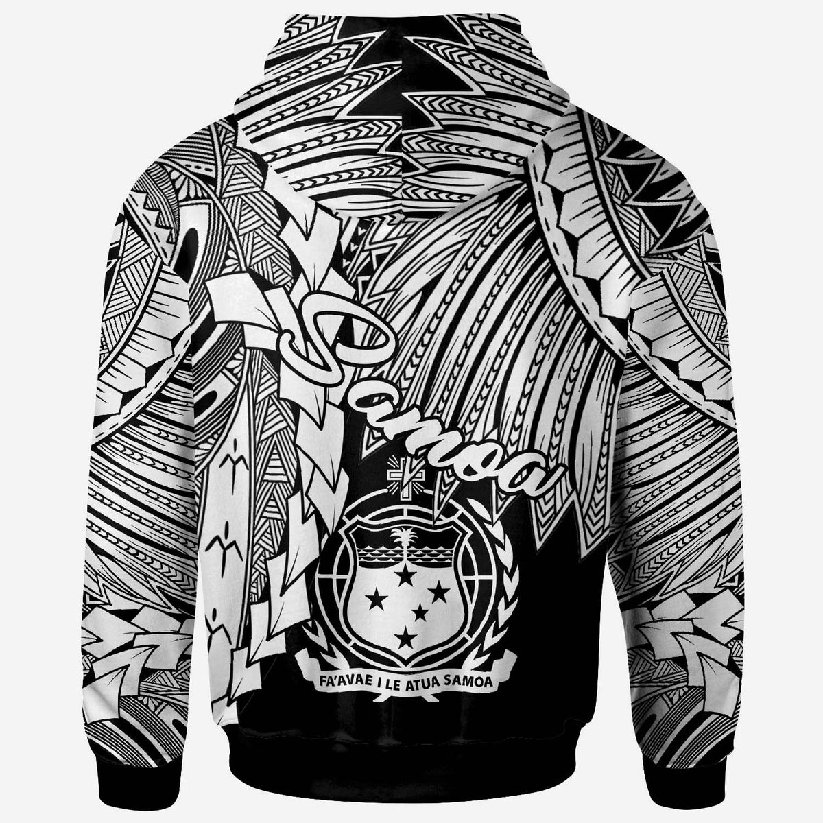 Samoa Polynesian Hoodie Tribal Wave Tattoo White - Polynesian Pride