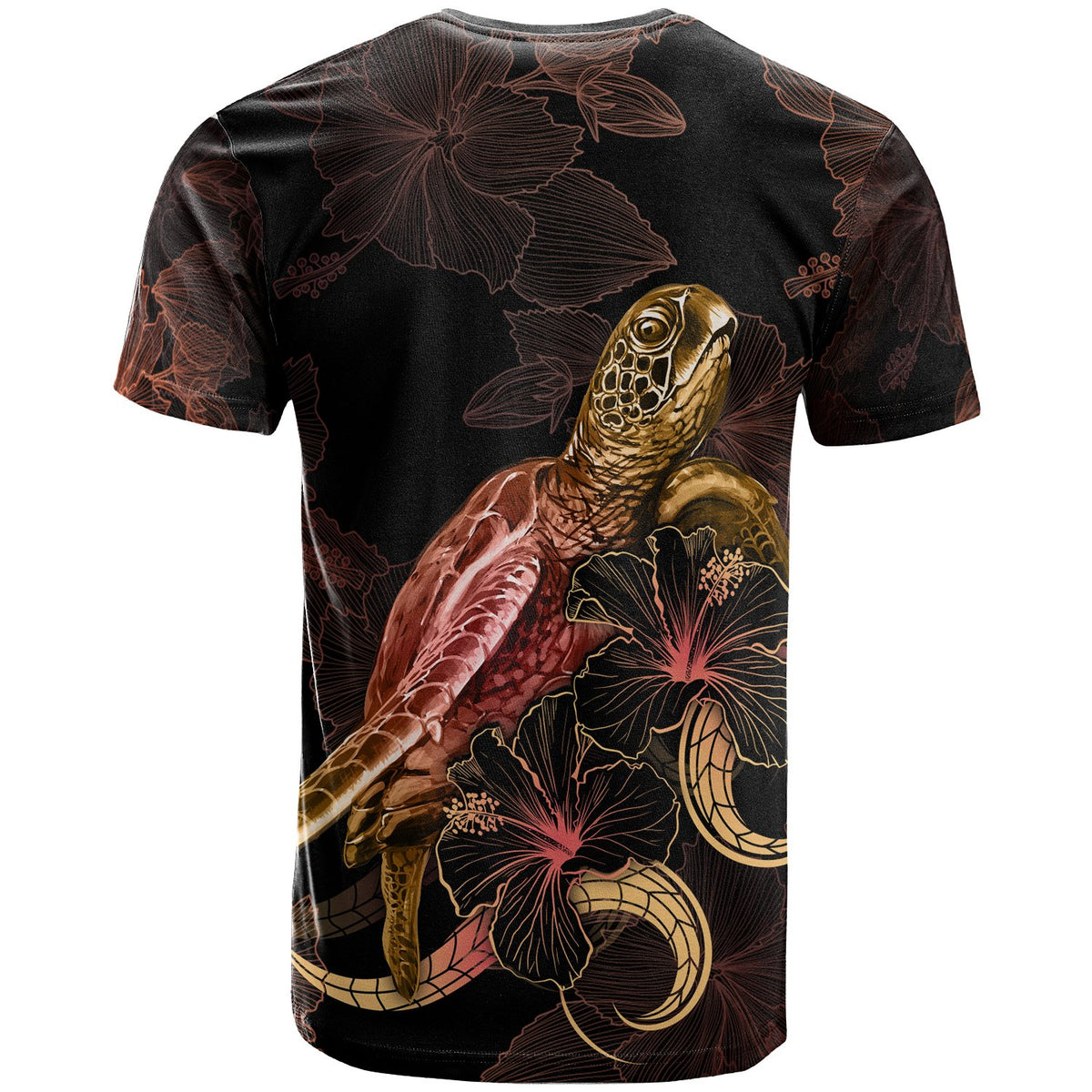 Marshall Islands Polynesian T shirt Turtle With Blooming Hibiscus Gold - Polynesian Pride