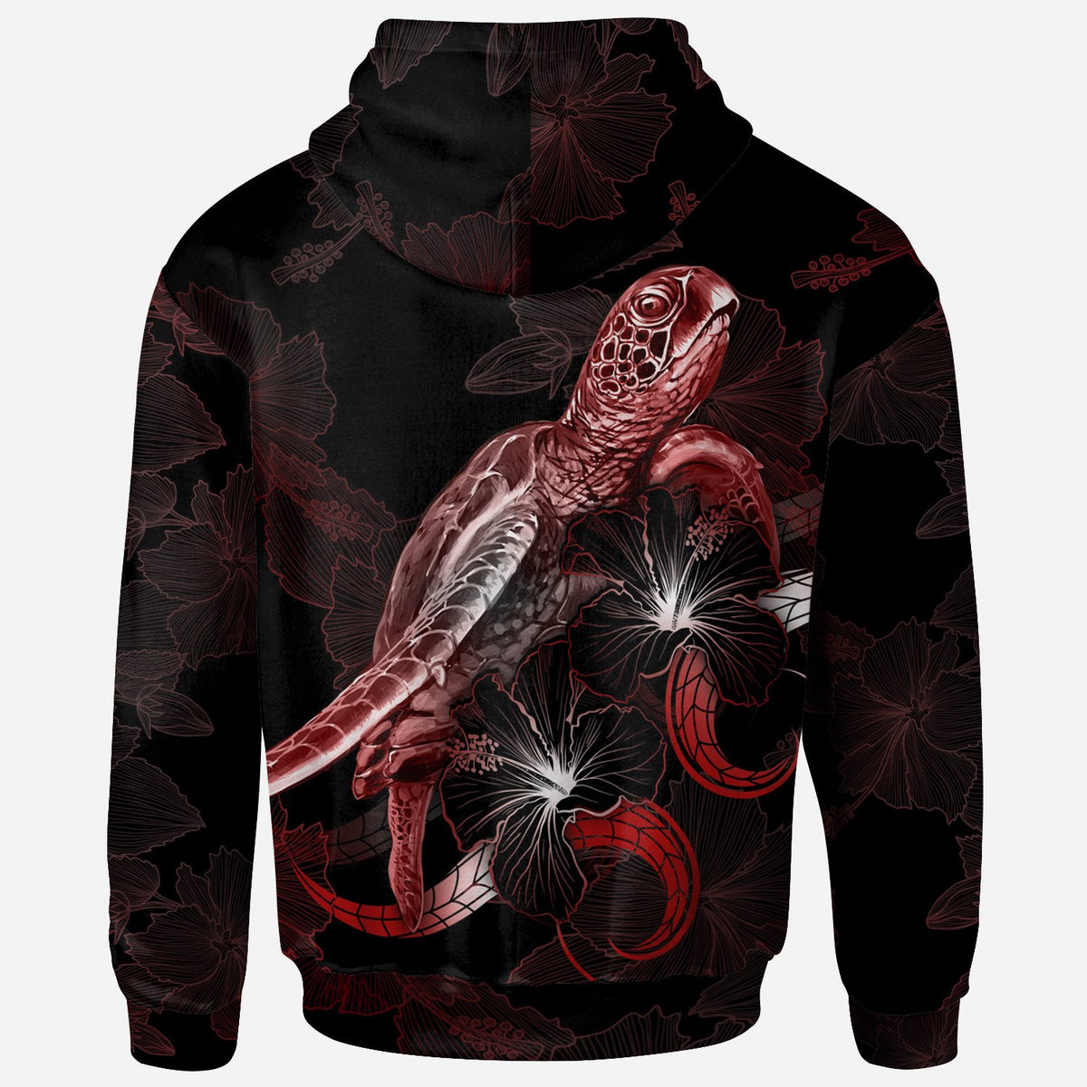 Cook Islands Polynesian Hoodie Turtle With Blooming Hibiscus Red - Polynesian Pride