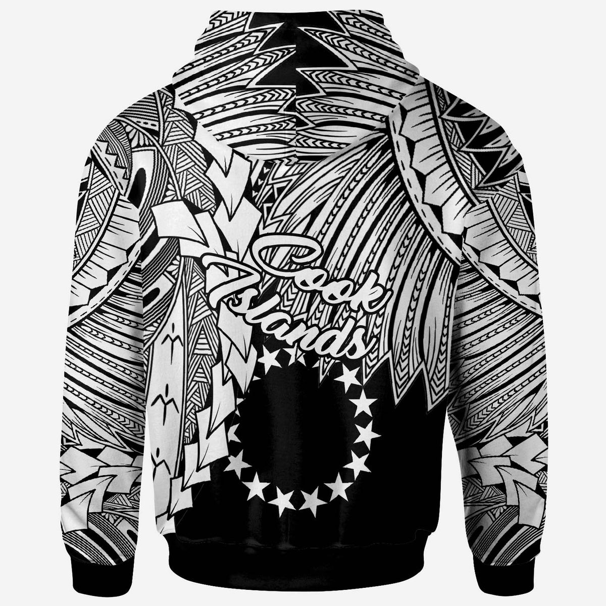 Cook Islands Polynesian Zip up Hoodie Tribal Wave Tattoo White - Polynesian Pride