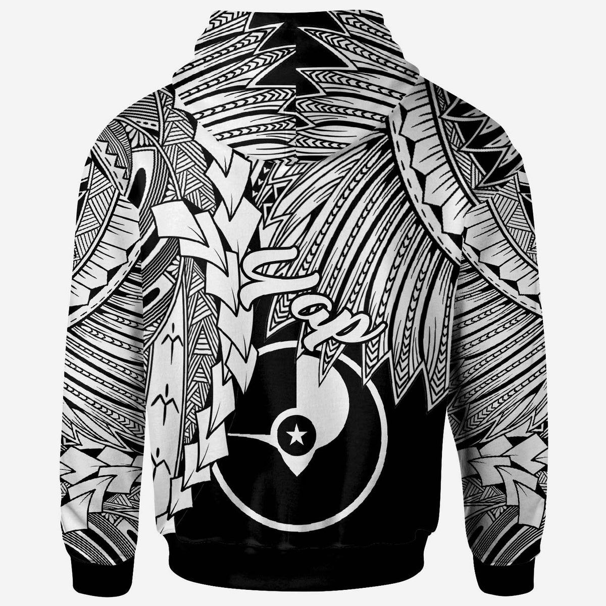 Yap Micronesian Custom Hoodie Tribal Wave Tattoo White - Polynesian Pride
