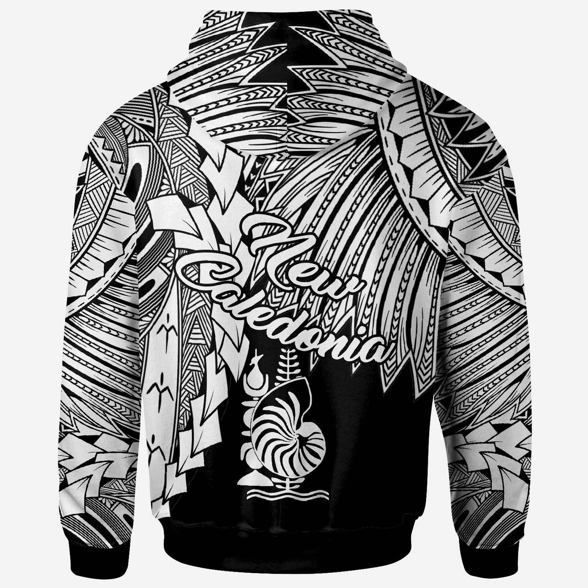 New Caledonia Polynesian Zip up Hoodie Tribal Wave Tattoo White - Polynesian Pride