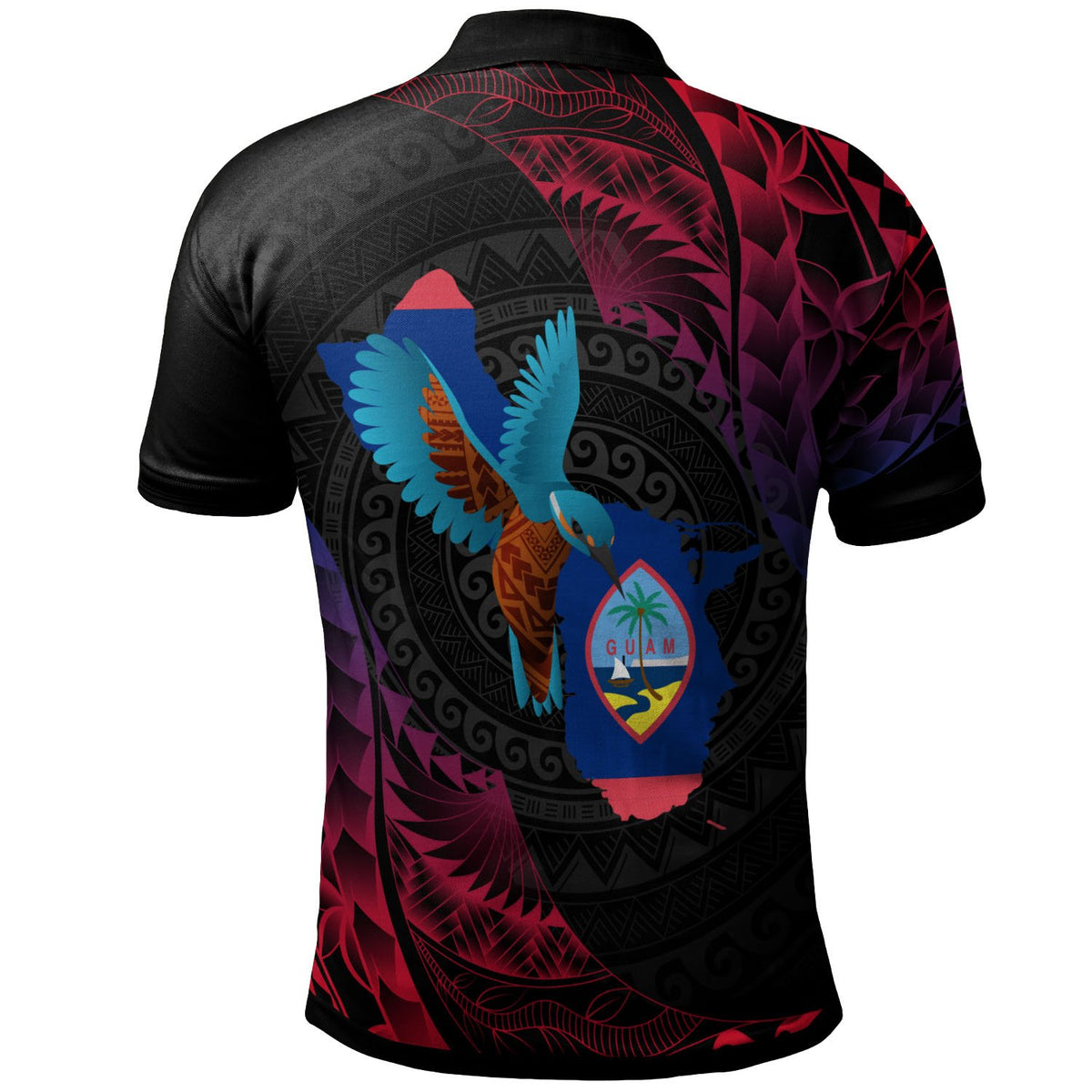 Guam Polo Shirt KingFisher Bird With Map - Polynesian Pride