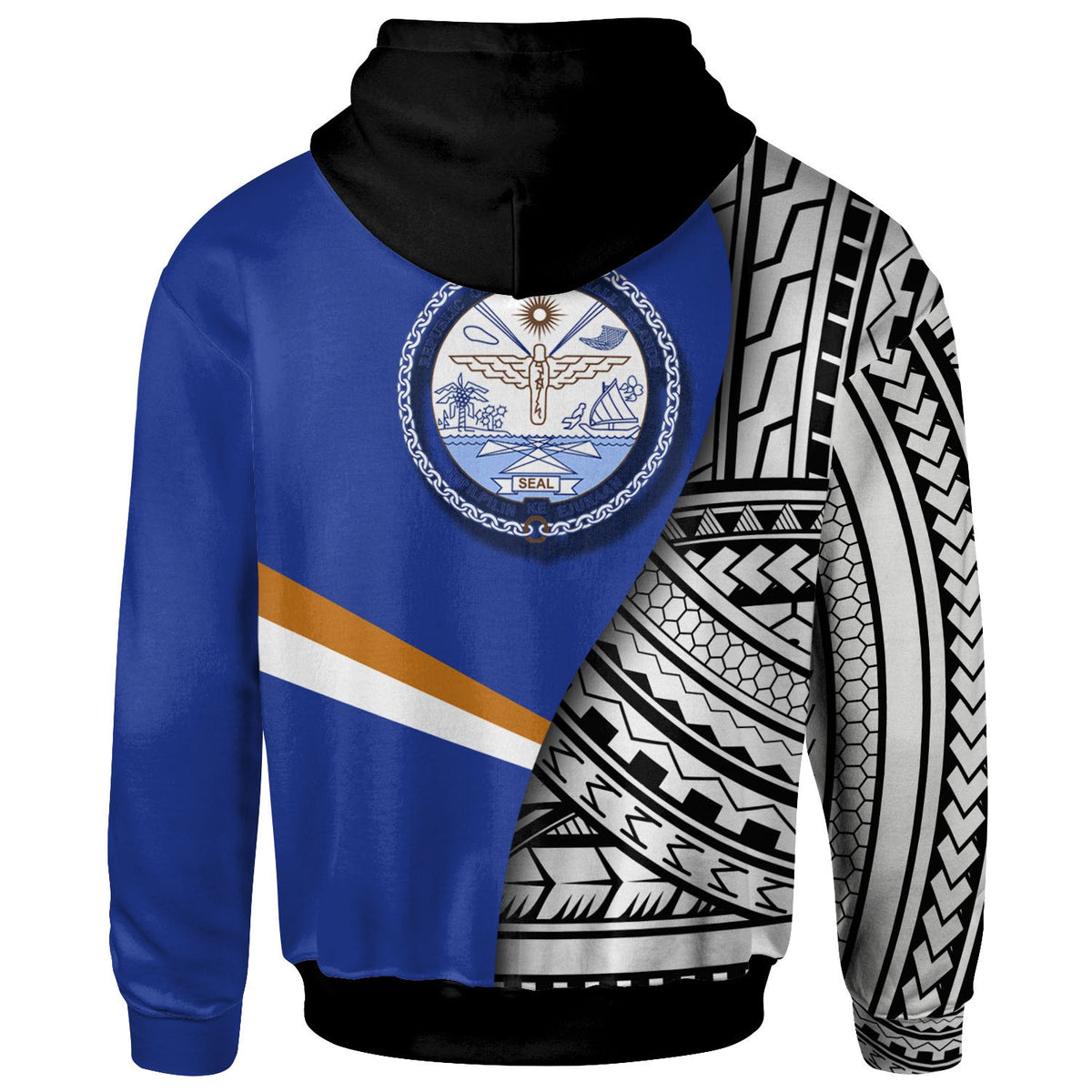 Marshall Islands Zip up Hoodie Coat of Arm and Polynesian Patterns - Polynesian Pride