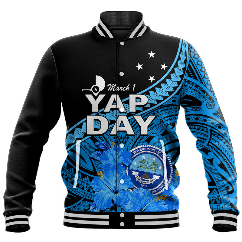 Yap State Day Baseball Jacket Yap Flag and FSM Seal LT9 Unisex Blue - Polynesian Pride