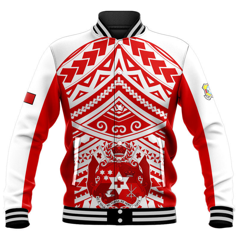 Tonga Rugby Sevens Baseball Jacket Coat of Arms Tribal Polynesian Pattern LT9 Unisex Red - Polynesian Pride