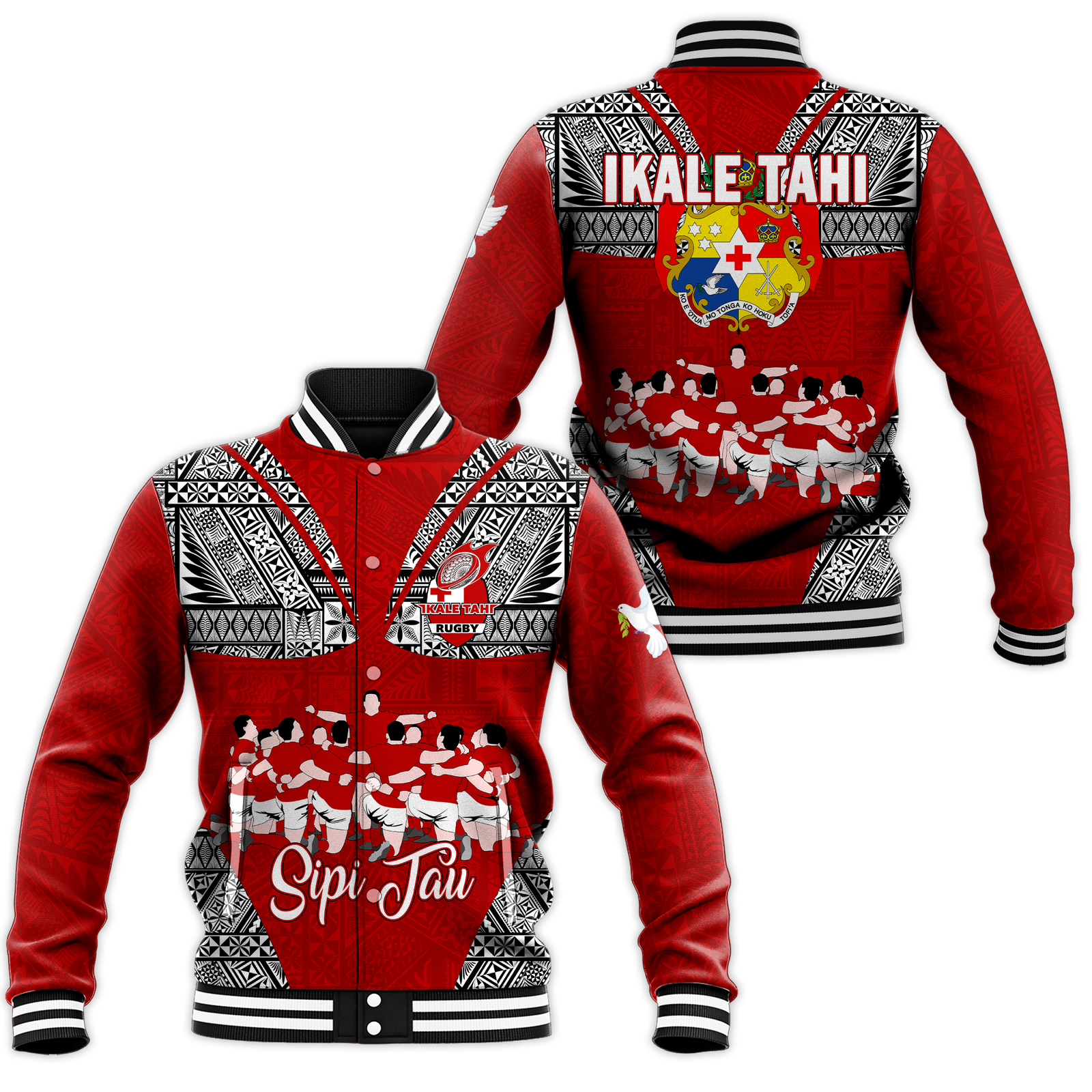 Tonga Rugby Ikale Tahi Sipi Tau Baseball Jacket - LT2 Unisex RED - Polynesian Pride