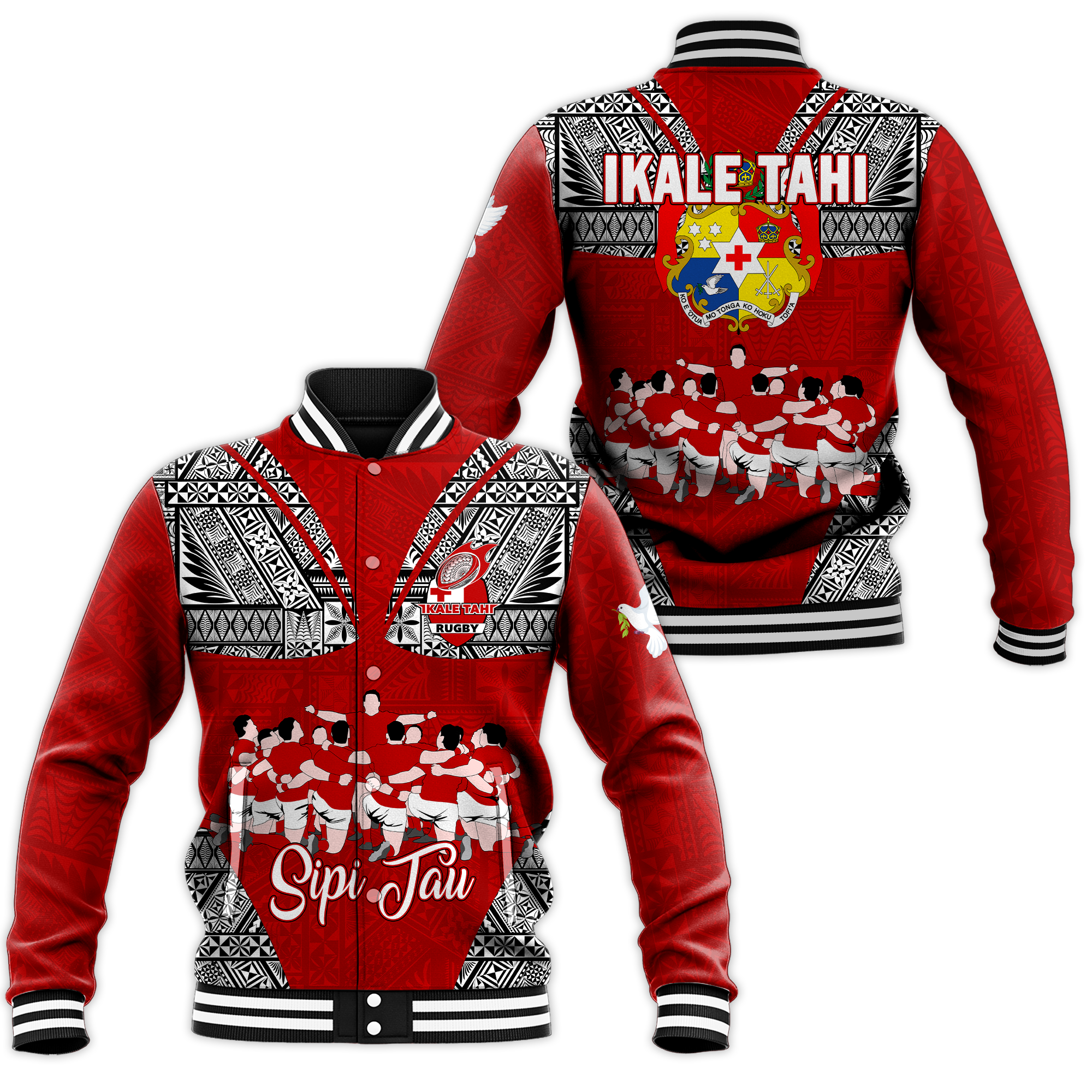 Tonga Rugby Ikale Tahi Sipi Tau Baseball Jacket - LT2 Unisex RED - Polynesian Pride