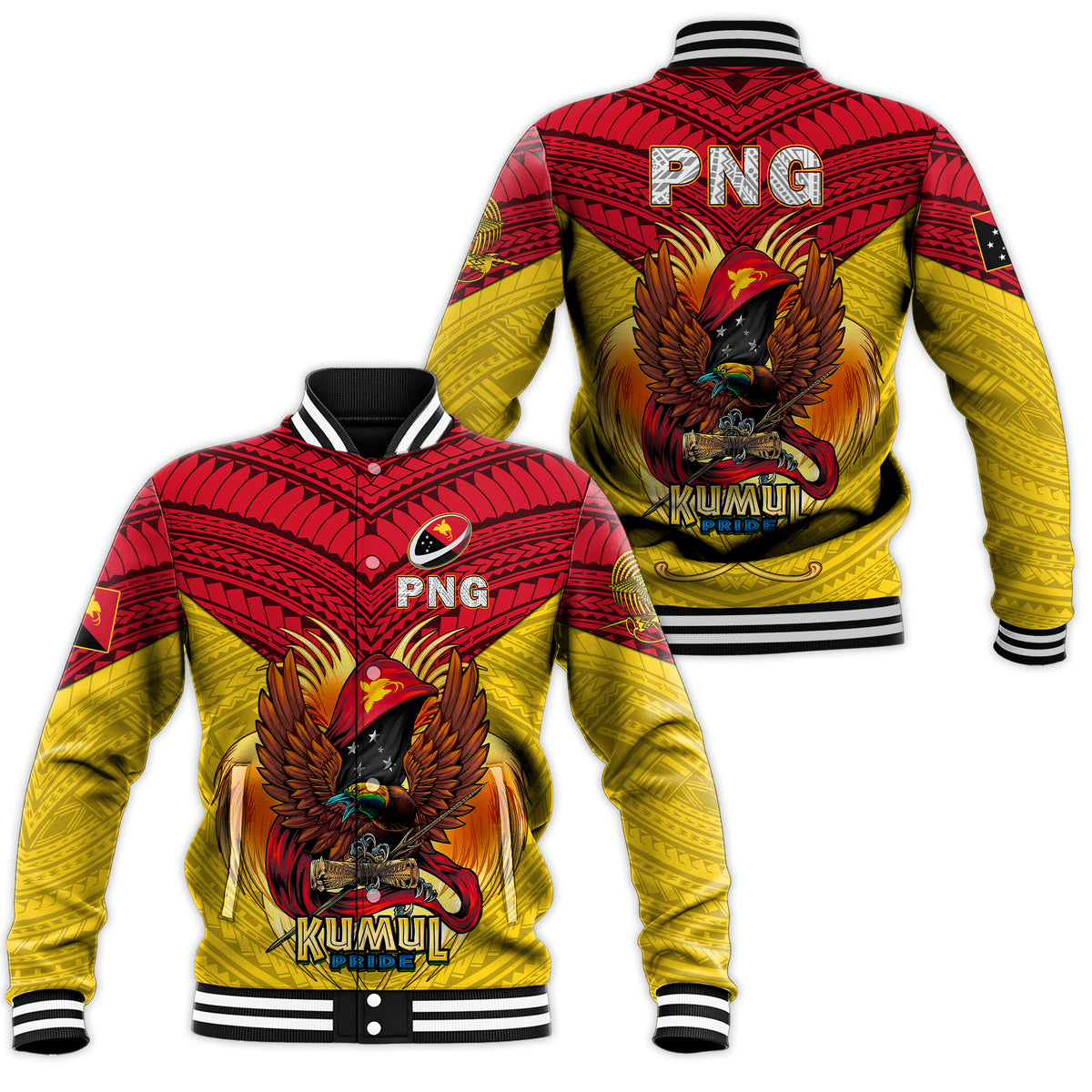 Papua New Guinea Rugby Kumul Pride Baseball Jacket - LT2 Unisex YELLOW - Polynesian Pride